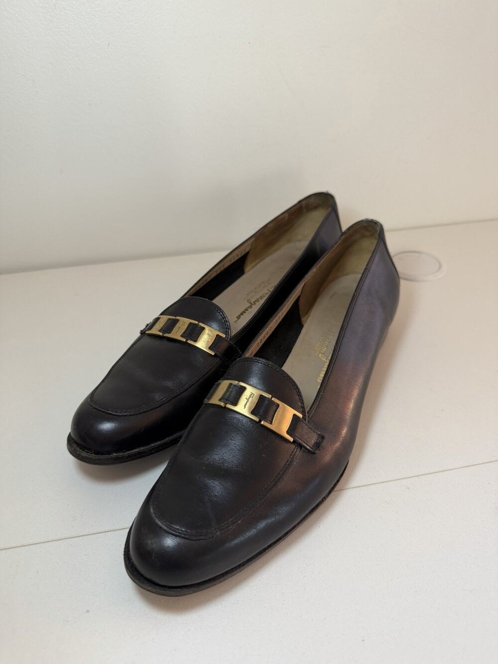 VTG Salvatore Ferragamo Boutique Loafer Black Leather Flats 11.5 Luxury Shoes